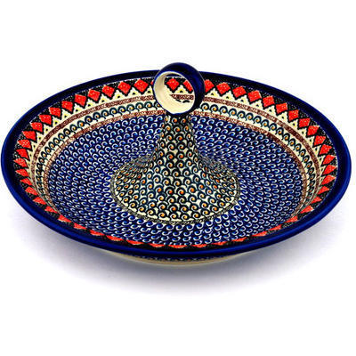 Polish Pottery Bowl with Handles 14&quot; Coral Diamonds UNIKAT