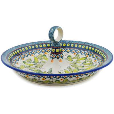 Polish Pottery Bowl with Handles 14&quot; Cucumber Patch