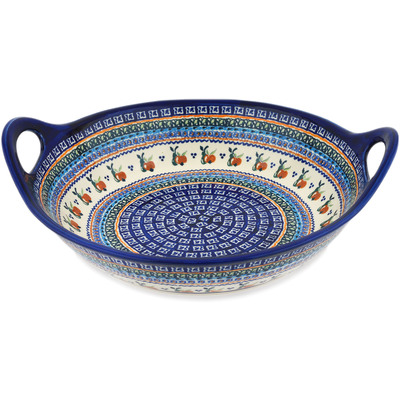 Polish Pottery Bowl with Handles 15-inch Apple Pears