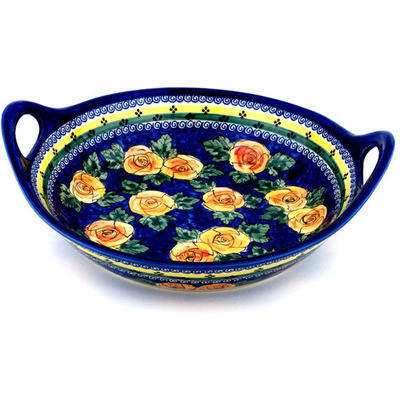 Polish Pottery Bowl with Handles 15-inch Cabbage Roses