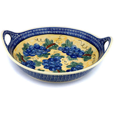 Polish Pottery Bowl with Handles 15-inch Tuscan Grapes
