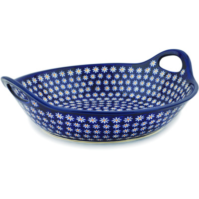 Polish Pottery Bowl with Handles 15-inch Water Daisy