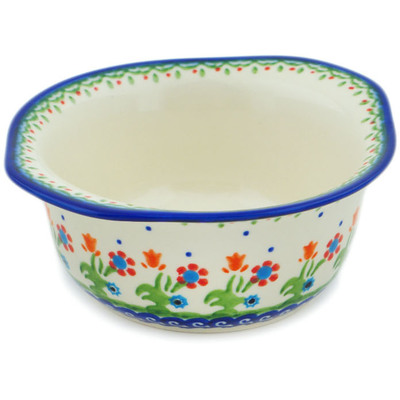 Polish Pottery Bowl with Handles 6&quot; Spring Flowers