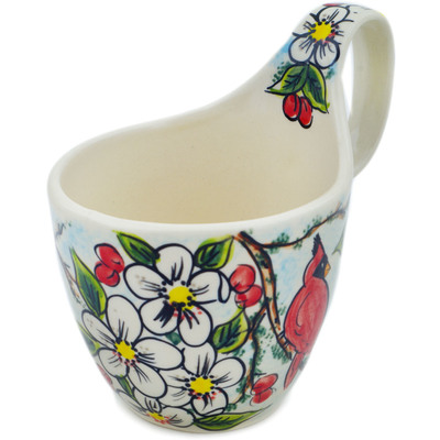 Polish Pottery Bowl with Handles 7&quot; Caring Cardinal UNIKAT