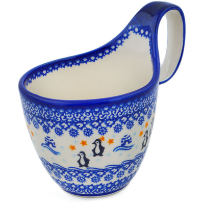 Polish Pottery Bowl with Handles 7&quot; Penguin Snowflake Hour