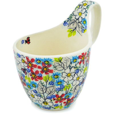 Polish Pottery Bowl with Handles 7&quot; White Marguerite UNIKAT