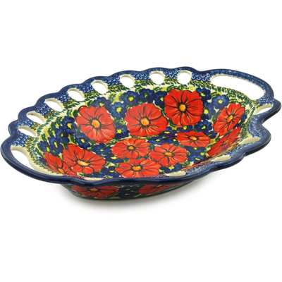 Polish Pottery Bowl with Holes 16&quot; Red Star UNIKAT