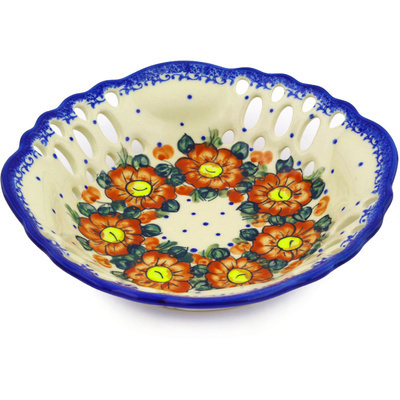 Polish Pottery Bowl with Holes 9&quot; Autumn Pansies