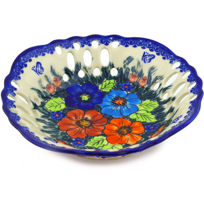 Polish Pottery Bowl with Holes 9&quot; Butterfly Splendor