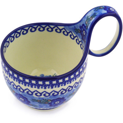 Polish Pottery Bowl with Loop Handle 16 oz Alpine Spring UNIKAT