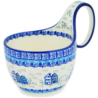 Polish Pottery Bowl with Loop Handle 16 oz Arctic Village UNIKAT