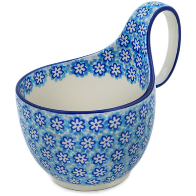Polish Pottery Bowl with Loop Handle 16 oz Azul Field