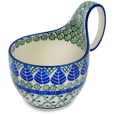 Polish Pottery Bowl with Loop Handle 16 oz Blue Alpine