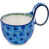 Polish Pottery Bowl with Loop Handle 16 oz Blue Bachelor Buttons UNIKAT