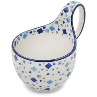 Polish Pottery Bowl with Loop Handle 16 oz Blue Celebration