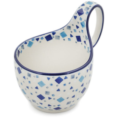 Polish Pottery Bowl with Loop-Handle 16 oz Blue Celebration