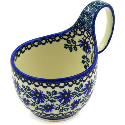 Polish Pottery Bowl with Loop Handle 16 oz Blue Chicory