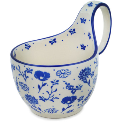 Polish Pottery Bowl with Loop Handle 16 oz Blue Flora