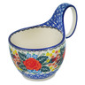 Polish Pottery Bowl with Loop Handle 16 oz Blue Ribbon Roses UNIKAT