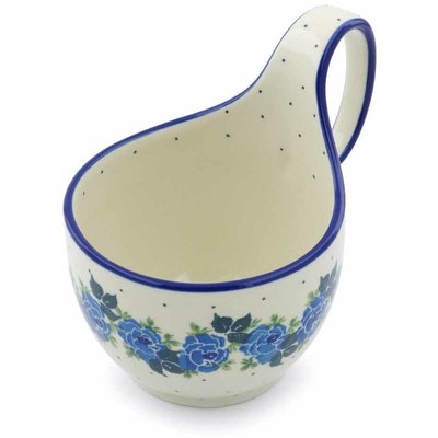 Polish Pottery Bowl with Loop Handle 16 oz Blue Rose