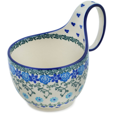 Polish Pottery Bowl with Loop Handle 16 oz Blue Serenity