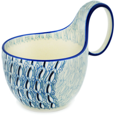 Polish Pottery Bowl with Loop Handle 16 oz Blue Wave UNIKAT