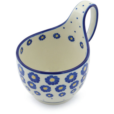 Polish Pottery Bowl with Loop Handle 16 oz Blue Zinnia