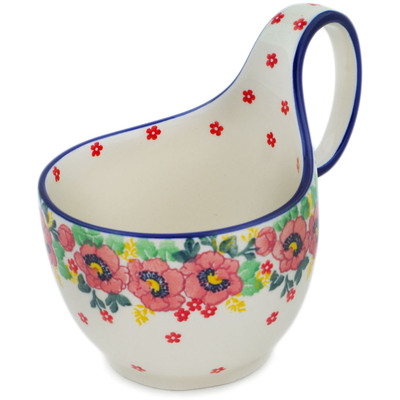 Polish Pottery Bowl with Loop Handle 16 oz Blushing Poppies