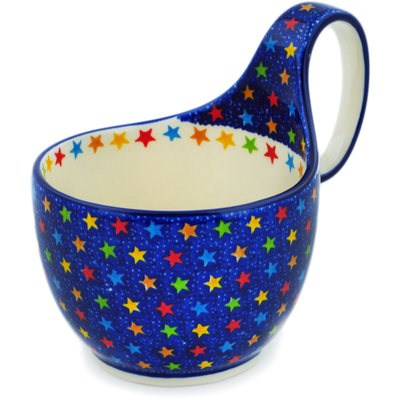 Polish Pottery Bowl with Loop Handle 16 oz Colorful Star Show UNIKAT