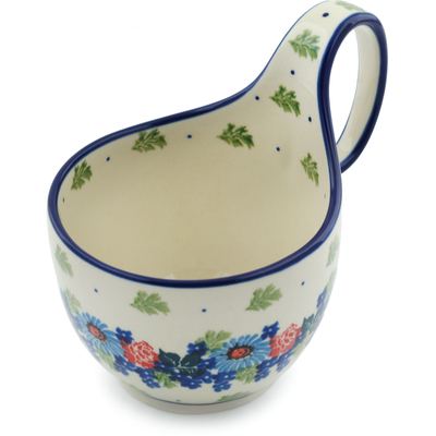 Polish Pottery Bowl with Loop Handle 16 oz Countryside Floral Bloom