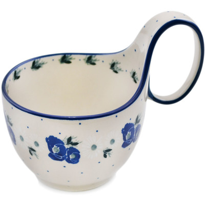 Polish Pottery Bowl with Loop Handle 16 oz Daisy Crown