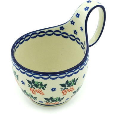 Polish Pottery Bowl with Loop Handle 16 oz Fire Cracker