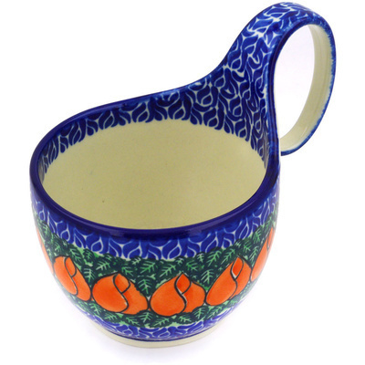 Polish Pottery Bowl with Loop Handle 16 oz Flamenco UNIKAT