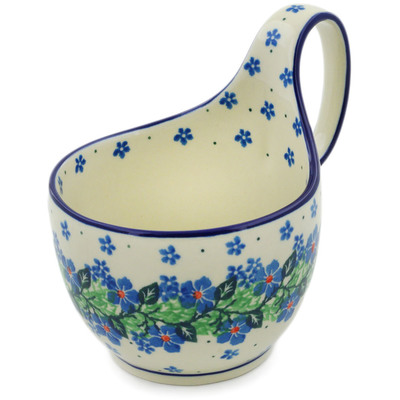 Polish Pottery Bowl with Loop Handle 16 oz Floral Vine