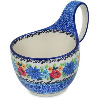 Polish Pottery Bowl with Loop Handle 16 oz Floweret