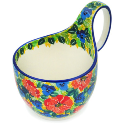 Polish Pottery Bowl with Loop Handle 16 oz Flowers Collected On A Sunny Day UNIKAT