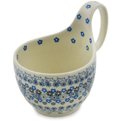Polish Pottery Bowl with Loop Handle 16 oz Flowers Covered With Snow