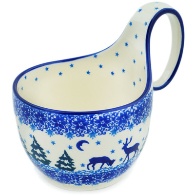 Polish Pottery Bowl with Loop Handle 16 oz Forest Night