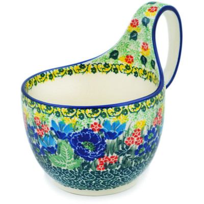 Polish Pottery Bowl with Loop Handle 16 oz Garden Of Eve UNIKAT