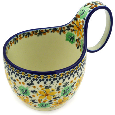 Polish Pottery Bowl with Loop Handle 16 oz Golden Starflower UNIKAT