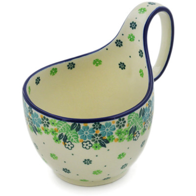 Polish Pottery Bowl with Loop Handle 16 oz Good Luck Wildflowers