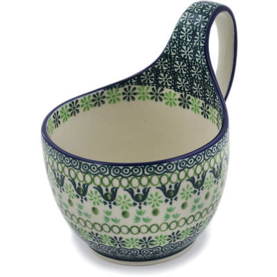 Polish Pottery Bowl with Loop Handle 16 oz Green Path