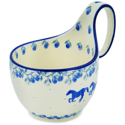 Polish Pottery Bowl with Loop-Handle 16 oz Horse Gallop