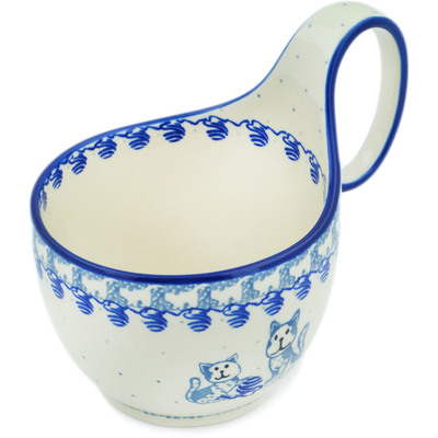 Polish Pottery Bowl with Loop-Handle 16 oz Kitten Play