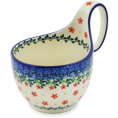 Polish Pottery Bowl with Loop-Handle 16 oz Little Flowers