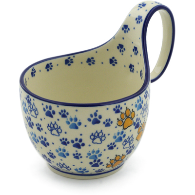 Polish Pottery Bowl with Loop Handle 16 oz Little Paws
