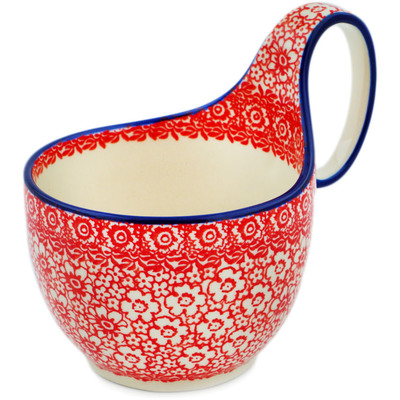 Polish Pottery Bowl with Loop Handle 16 oz Magical Red UNIKAT