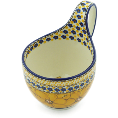 Polish Pottery Bowl with Loop Handle 16 oz Marigold Dreams UNIKAT
