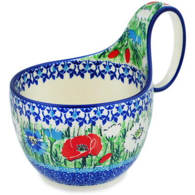 Polish Pottery Bowl with Loop Handle 16 oz Polish Fields UNIKAT