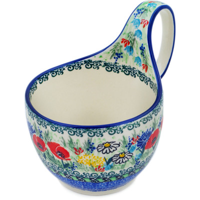 Polish Pottery Bowl with Loop Handle 16 oz Polish Garden UNIKAT